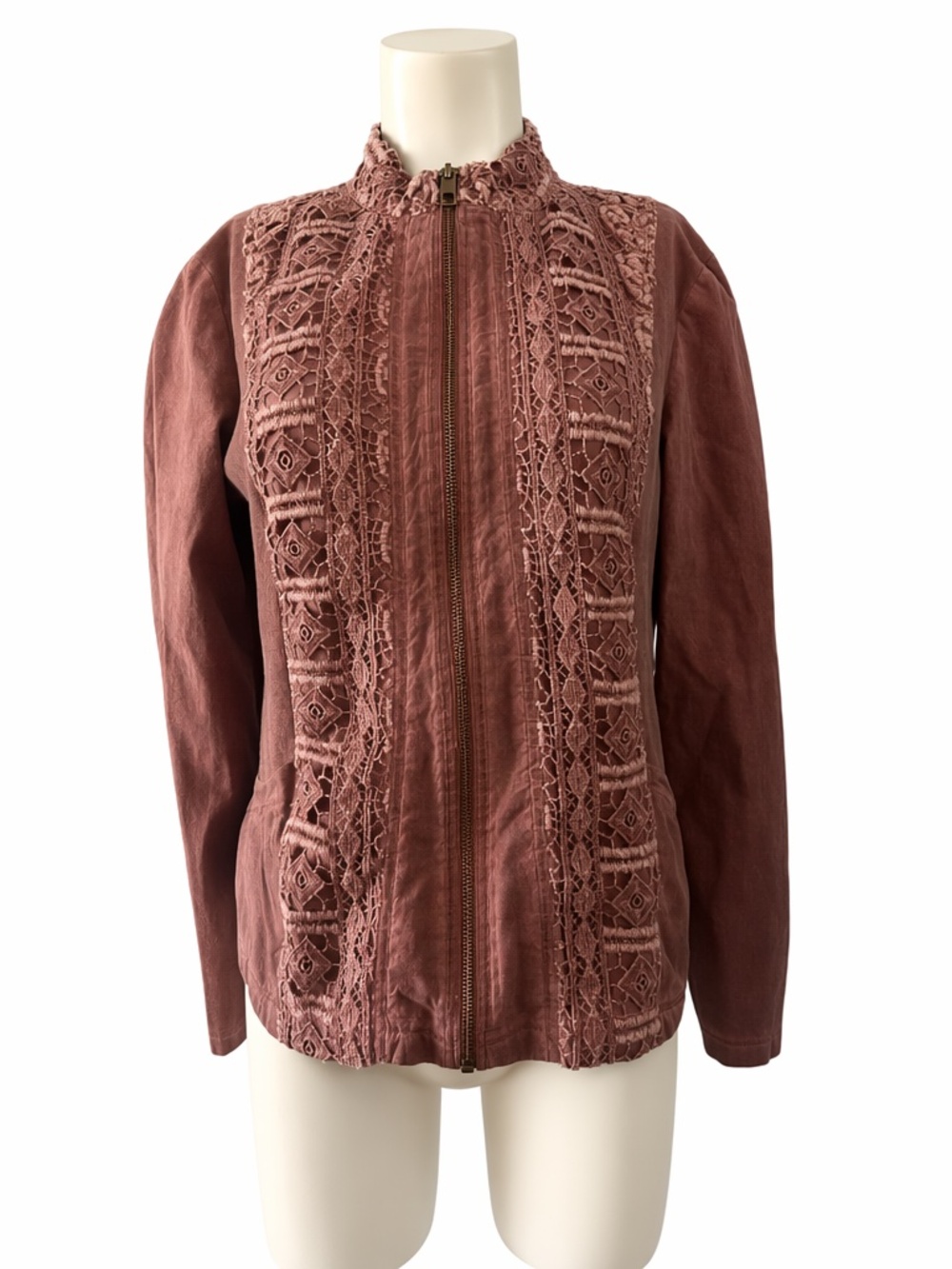 XCVI Full Zip L Lightweight Jacket Burnout Lace Artsy Boho Rust